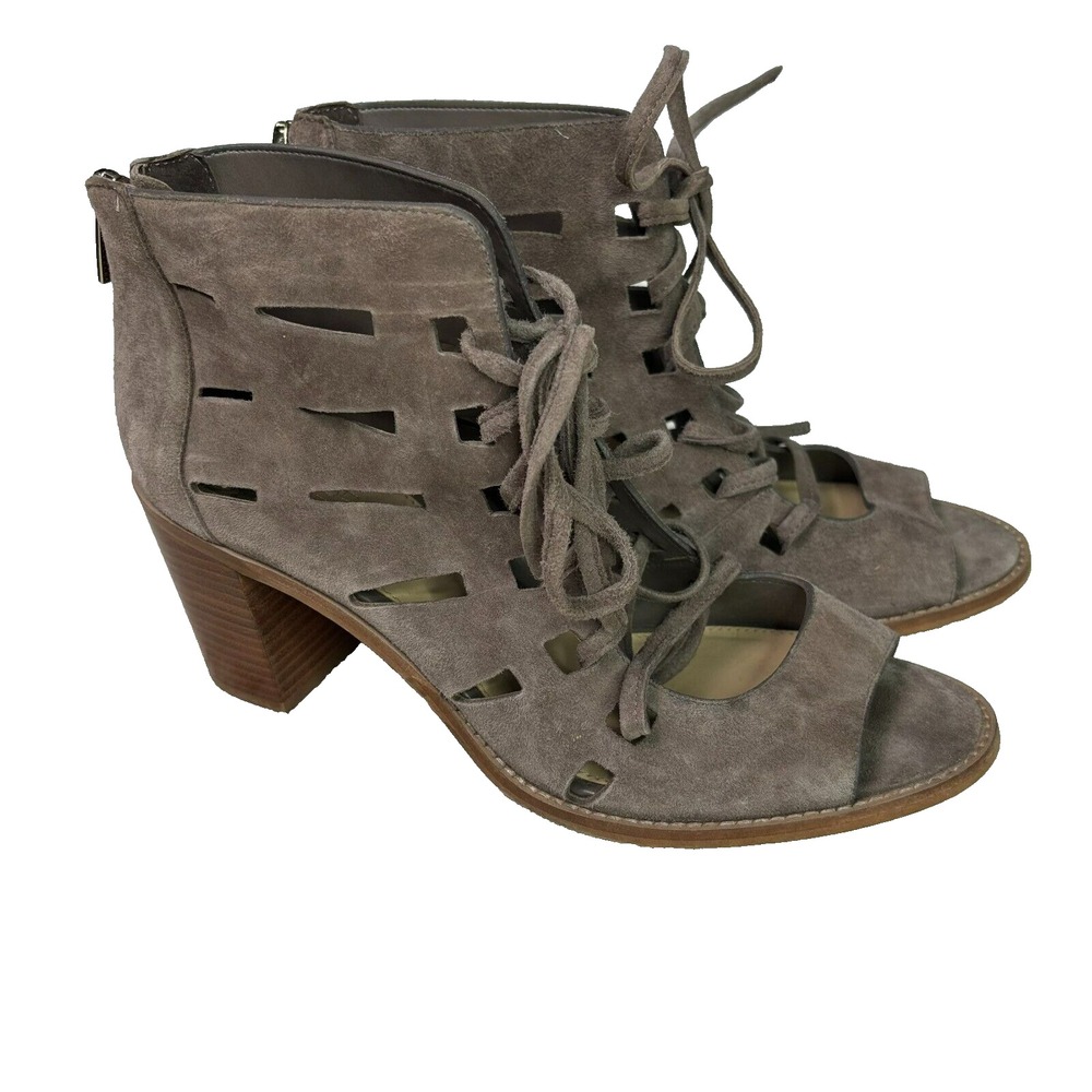 Vince Camuto Tressa Women's Lace-Up Taupe Suede Perforated Sandal Booties Sz 9MV